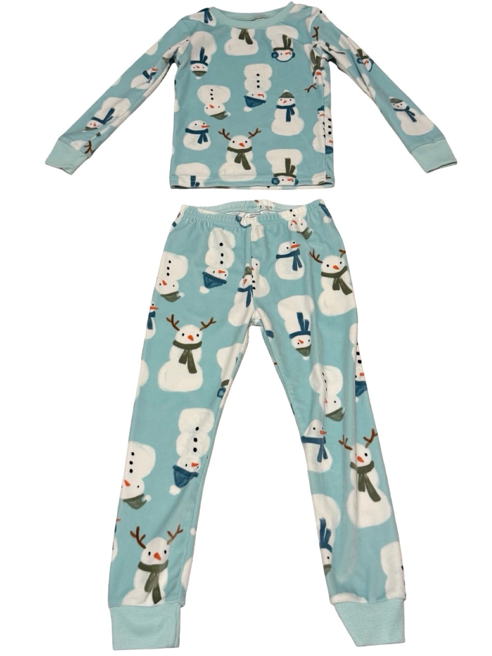 Carter’s Girls Fleece Pajama Set Blue Snowman Winter Holiday Size 5T